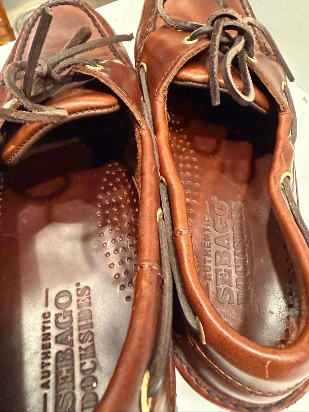 Authentic Sebago docksiders Chestnut Brown Leather Boat Shoes size 11.5 EUC!!